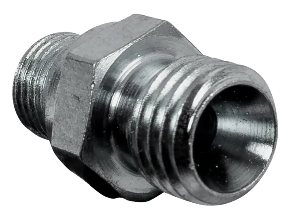 Metallischer Doppelnippel mit Gewinde auf beiden Seiten, hergestellt von Wolf. Geeignet für Verbindungen in hydraulischen Systemen.